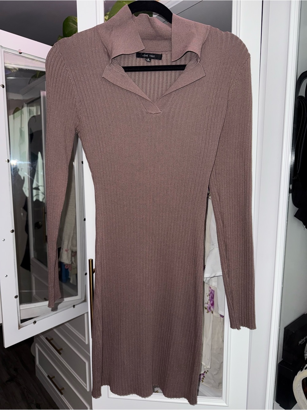 Love Tree Ribbed Long Sleeve Collared Knit Dress